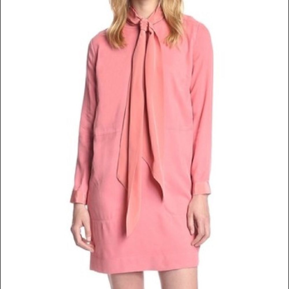 See by Chloé Salmon Pink Brushed-crepe Neck-tie Work/Office Dress